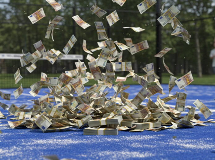 money pouring on a padel court money pouring on a padel court