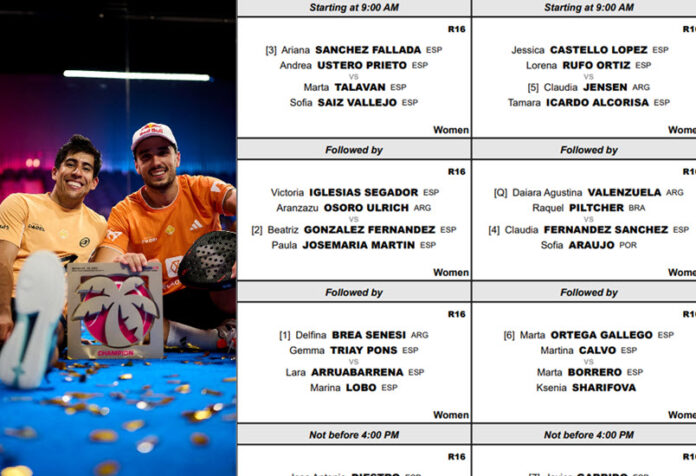 Newgiza Premier Padel P2 Round of 16 order of play with Galan, Chingotto, Lebron and Augsburger in action