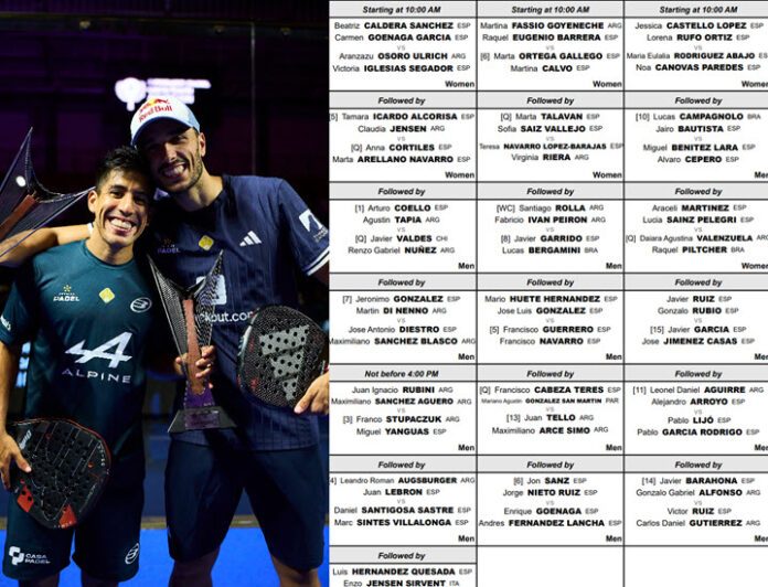 order of play for Wednesday, 13 May with Coello, Tapia, Galan and Chingotto