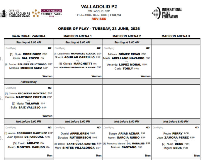 Valladolid order of play
