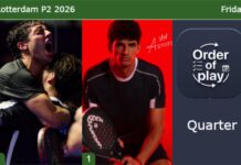 Friday ORDER OF PLAY Rotterdam P2 2026 with Tapia, Coello, Galan, Chingotto in action Tapia-Coello-Galan-Chingotto-Augsburger-Lebron-Stupaczuk-Sanz latest info
